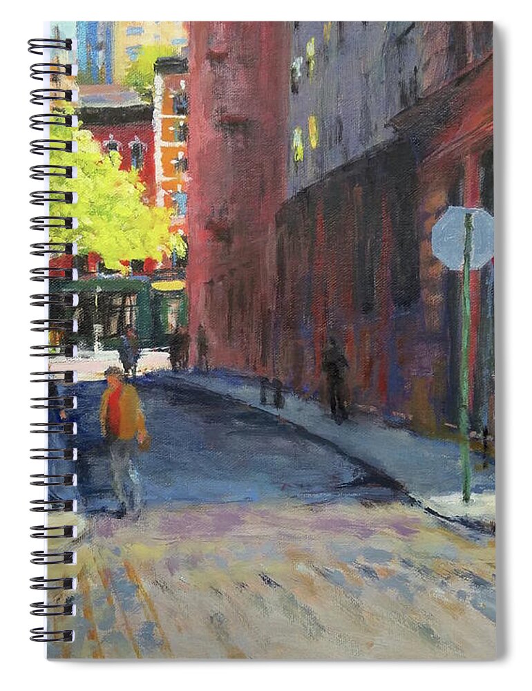 Landscape Spiral Notebook featuring the painting Duane Park from Staple Street by Peter Salwen