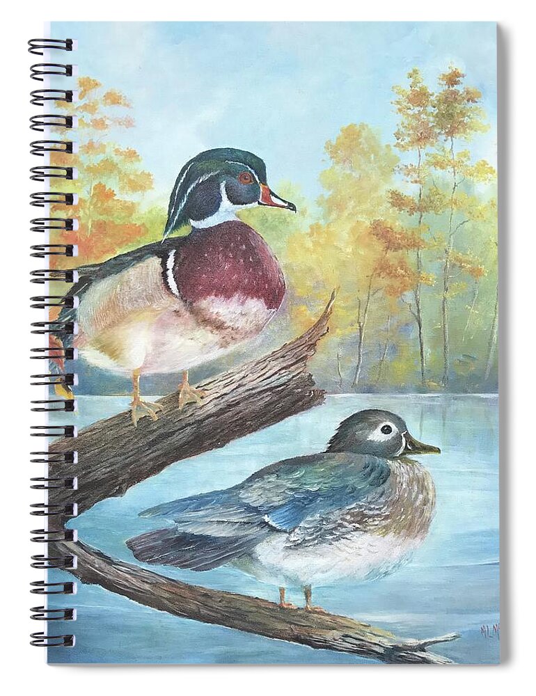 Duck Spiral Notebook featuring the painting Wood Ducks by ML McCormick