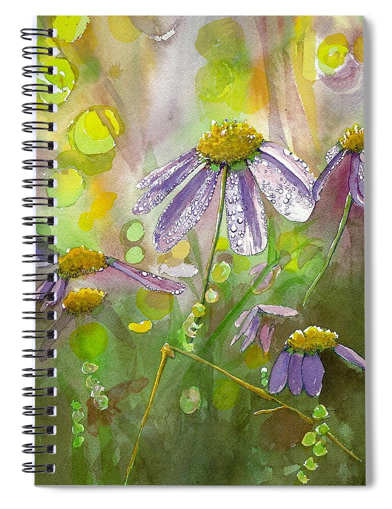 Watercolor Spiral Notebook featuring the painting Due today z - Dew to Daisy by Lynn Babineau
