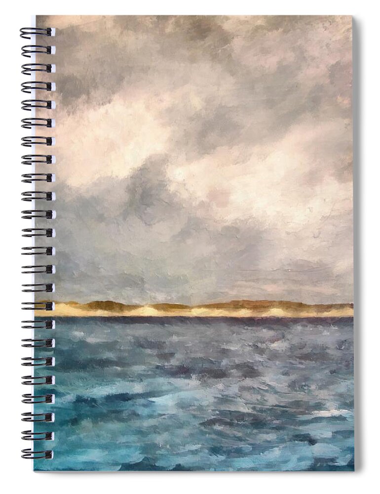Dunes Spiral Notebook featuring the painting Dunes of Lake Michigan with Rough Seas by Michelle Calkins