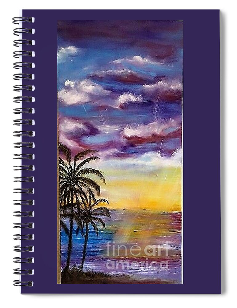 Beach Landscape Spiral Notebook featuring the painting Dusk at The Beach by Michael Silbaugh