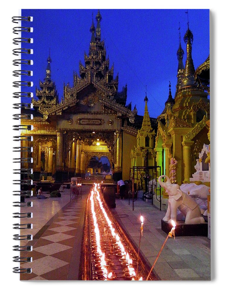 Photography Spiral Notebook featuring the photograph Dusk at Shwedagon Pagoda by Kurt Van Wagner