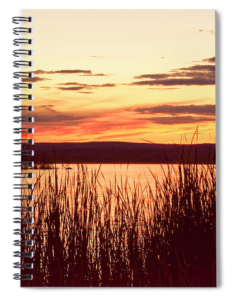 Dusk Spiral Notebook featuring the photograph dusk on Lake Superior by Peter Ponzio