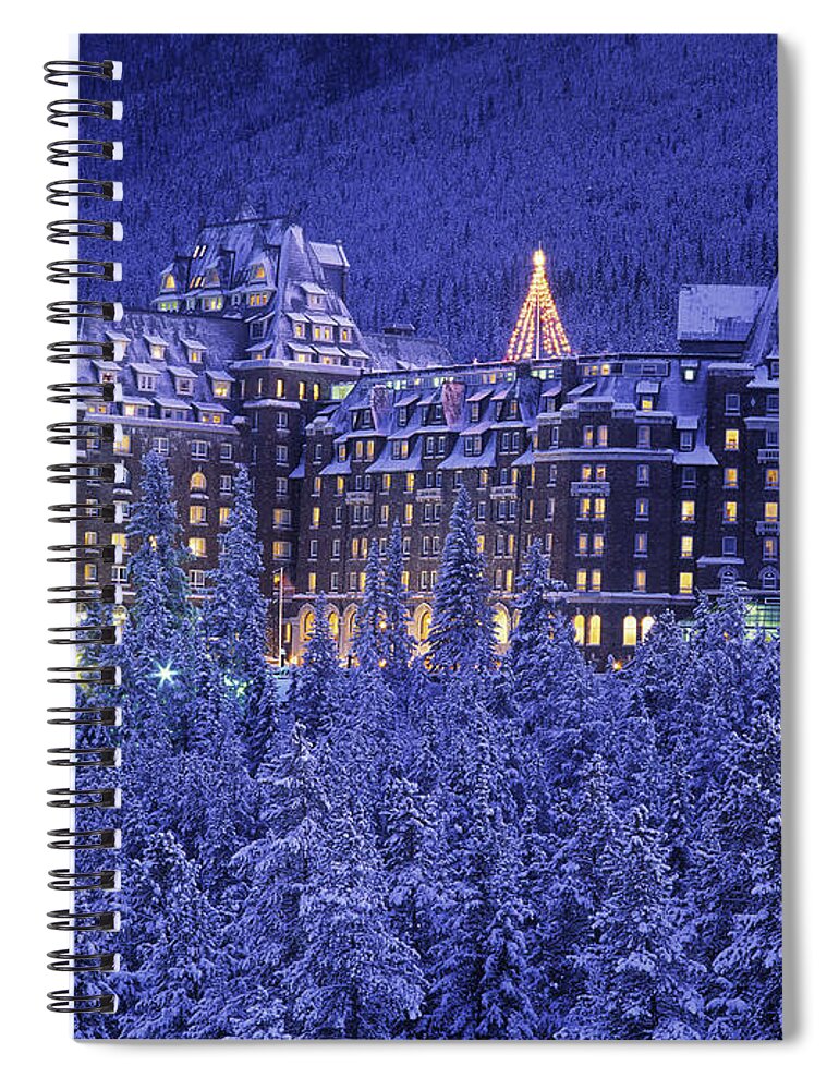 Banff Springs Hotel Spiral Notebook featuring the photograph D.wiggett Banff Springs Hotel In Winter by First Light