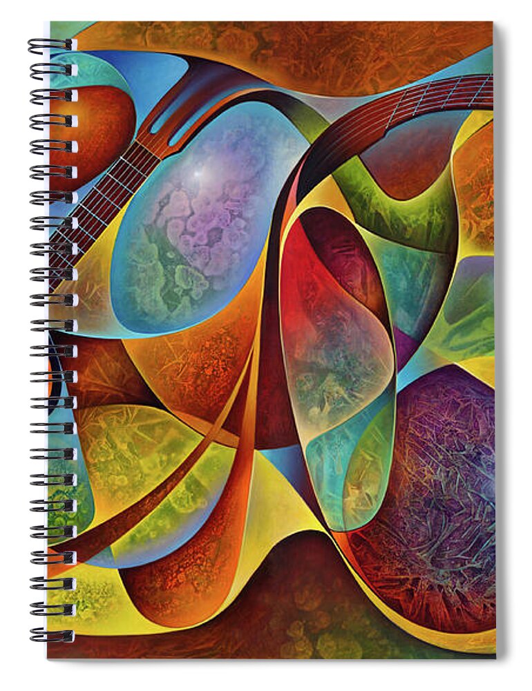 Dynamic Spiral Notebook featuring the painting Dynamic Guitars Diptych - 3D by Ricardo Chavez-Mendez