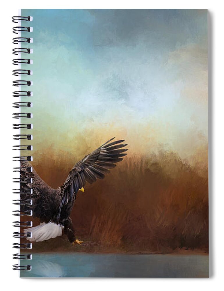 Jai Johnson Spiral Notebook featuring the photograph Eagle Hunting In The Marsh by Jai Johnson