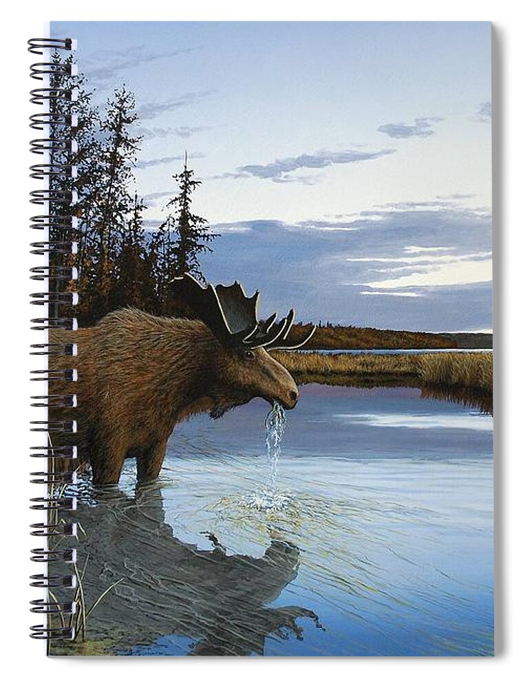 Moose Spiral Notebook featuring the painting Early Flight by Anthony J Padgett