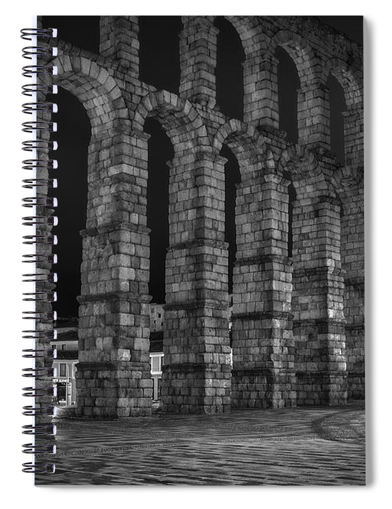 Joan Carroll Spiral Notebook featuring the photograph Early Morning at the Aqueduct of Segovia BW by Joan Carroll