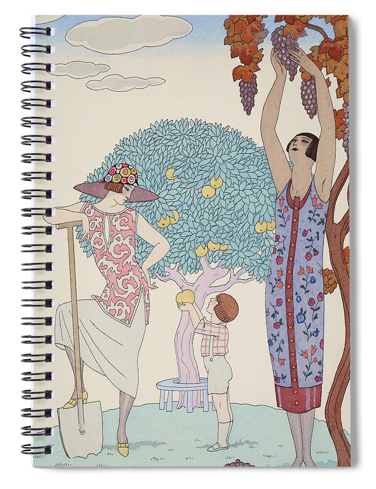 Barbier Spiral Notebook featuring the drawing Earth by Georges Barbier
