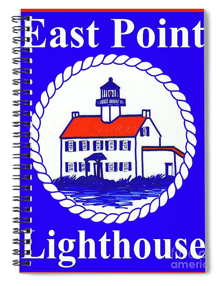 East Point Lighthouse Spiral Notebook featuring the mixed media East Point Lighthouse Road Sign by Nancy Patterson