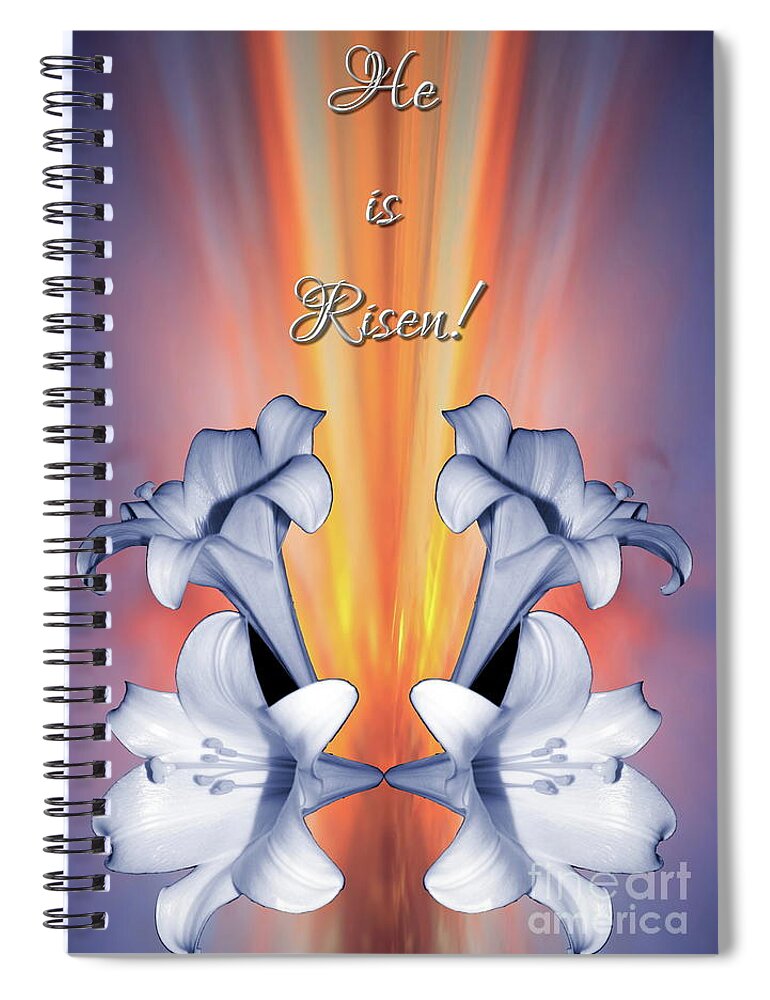Easter Lilies Sunrise He Is Risen Spiral Notebook featuring the mixed media Easter Lilies Sunrise He is Risen by Rose Santuci-Sofranko