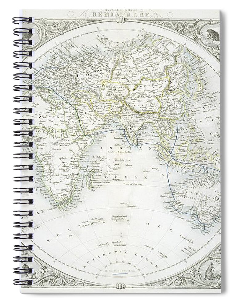 Maps Spiral Notebook featuring the drawing Eastern Hemisphere by John Rapkin