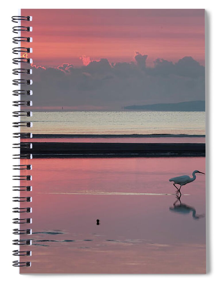 Dawn Spiral Notebook featuring the photograph Egret fishing at Dawn by Robert Charity