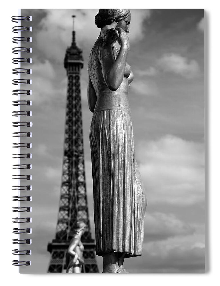 Paris Spiral Notebook featuring the photograph Eiffel Tower And Statue 2 by Andrew Fare