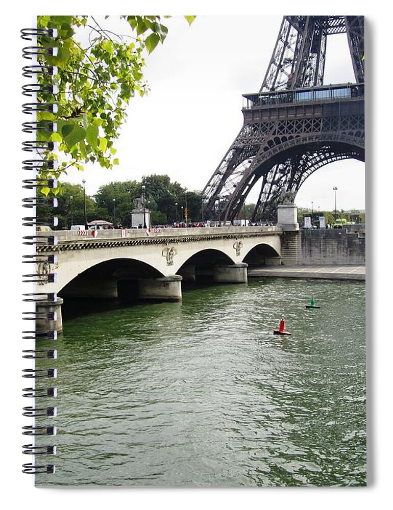 Eiffel Tower Spiral Notebook featuring the photograph Eiffel Tower Seine River Paris France by John Shiron