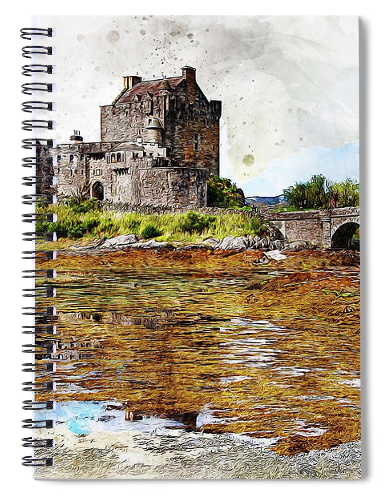 Eilean Donan Spiral Notebook featuring the painting Eilean Donan Castle - 04 by AM FineArtPrints