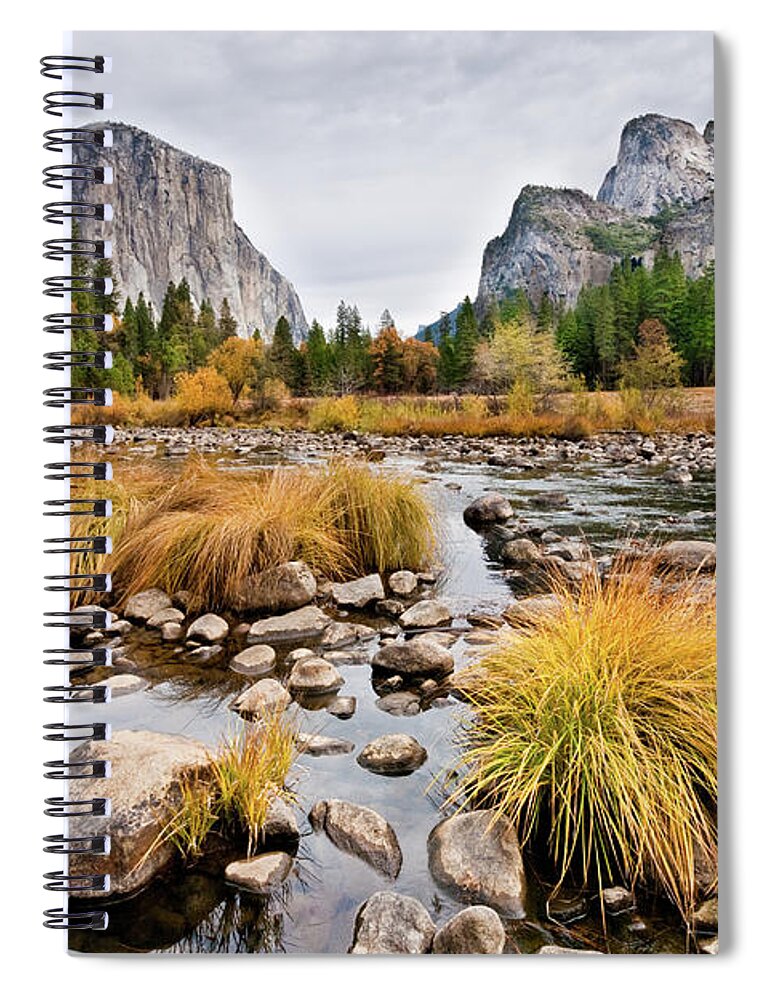 Autumn Spiral Notebook featuring the photograph El Capitan and the Merced River in the Fall by Jeff Goulden