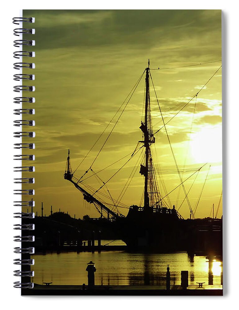 Sunrise Spiral Notebook featuring the photograph El Galeon At The Bridge of Lions Sunrise by D Hackett