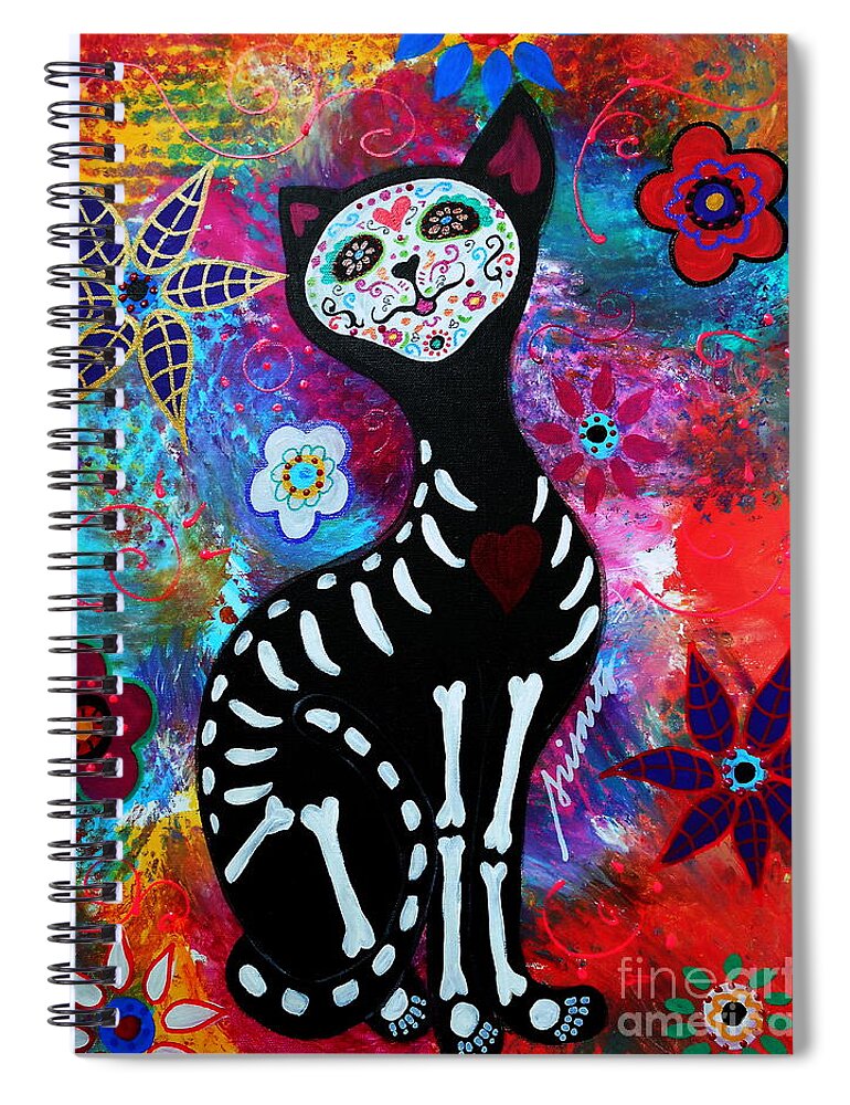 Day Of The Dead Spiral Notebook featuring the painting El Gato II Day Of The Dead by Pristine Cartera Turkus