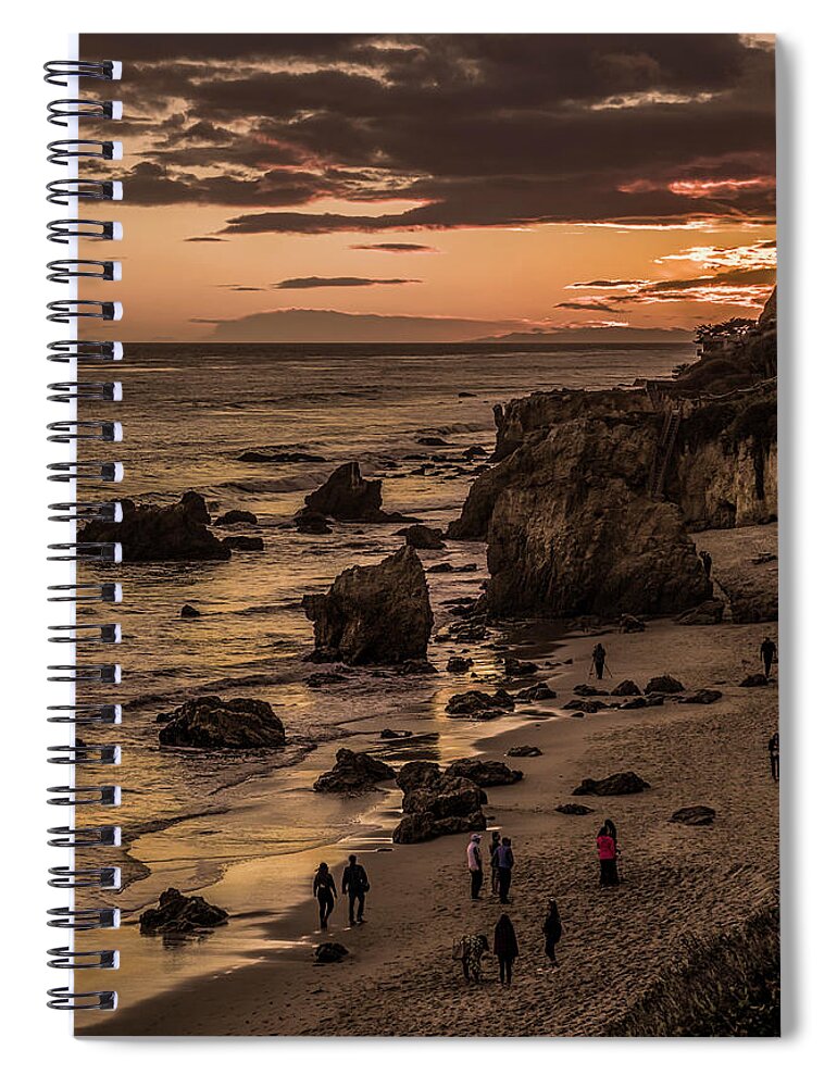 El Matador Beach Spiral Notebook featuring the photograph El Matador Beach At Dusk by Gene Parks