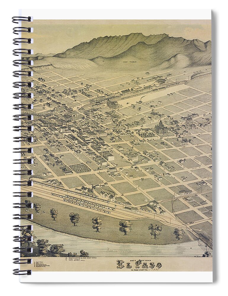Texas Spiral Notebook featuring the digital art El Paso 1886 by Augustus Koch by Texas Map Store