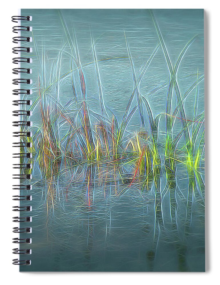 Swamp Grass Spiral Notebook featuring the mixed media Electric Grass by Rosalie Scanlon
