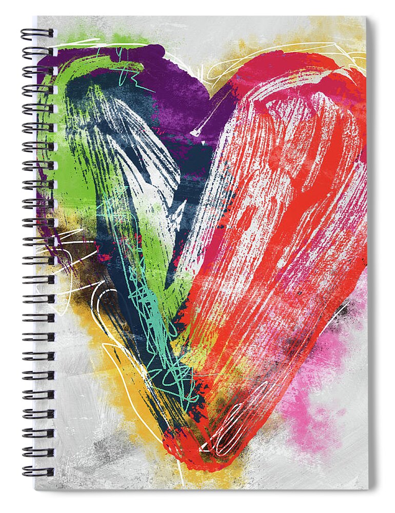 Heart Spiral Notebook featuring the mixed media Electric Love- Expressionist Art by Linda Woods by Linda Woods