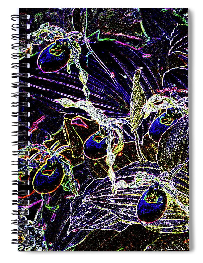 Flower Spiral Notebook featuring the pyrography Electric Orchids by Harry Moulton