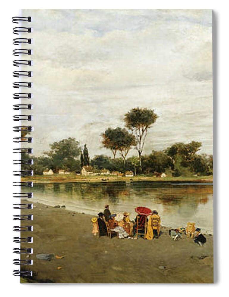 Greek Painter Spiral Notebook featuring the painting Elegant Figures at the Shore by Konstantinos Volanakis