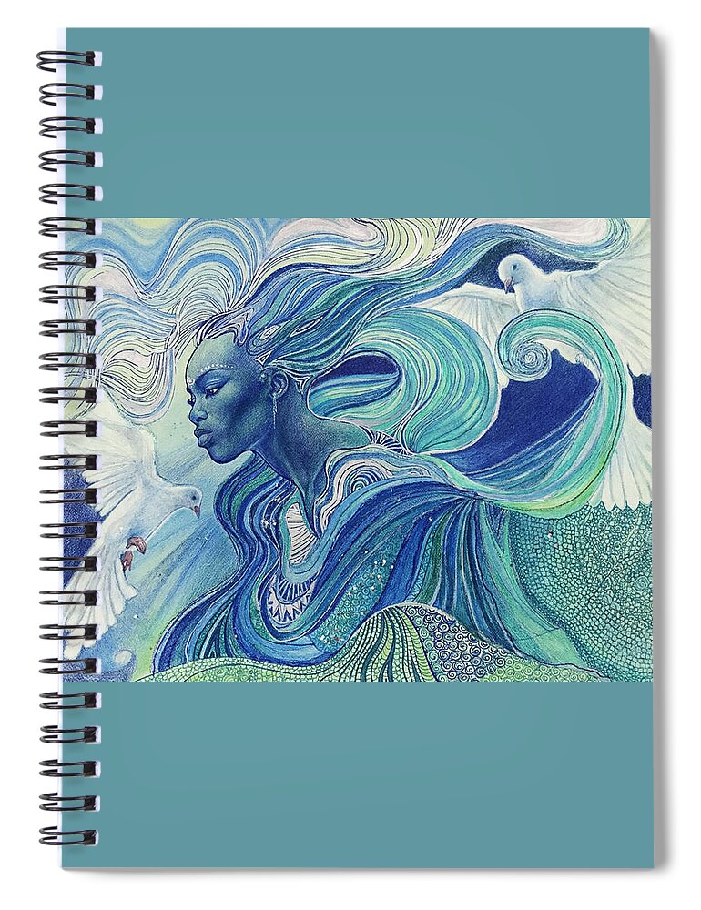Element Of The Air Spiral Notebook featuring the drawing Element of the Air by Bernadett Bagyinka