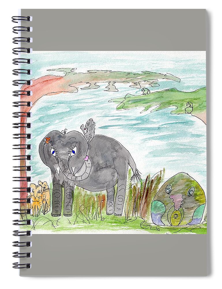 Elephoot Spiral Notebook featuring the painting Elephoot and Crazy Dragon by Helen Holden-Gladsky