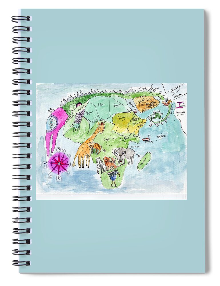 Africa Spiral Notebook featuring the painting Elephoot's Map of Africa by Helen Holden-Gladsky