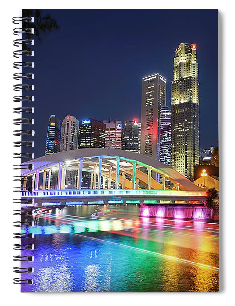 Bridge Spiral Notebook featuring the photograph Elgin Bridge, Boat Quay, Singapore by Rick Deacon
