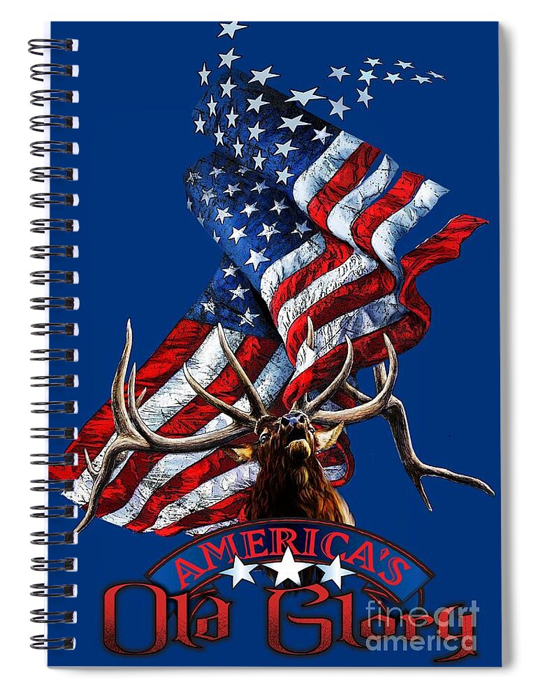 Elk Spiral Notebook featuring the drawing Elk Old Glory by Robert Corsetti