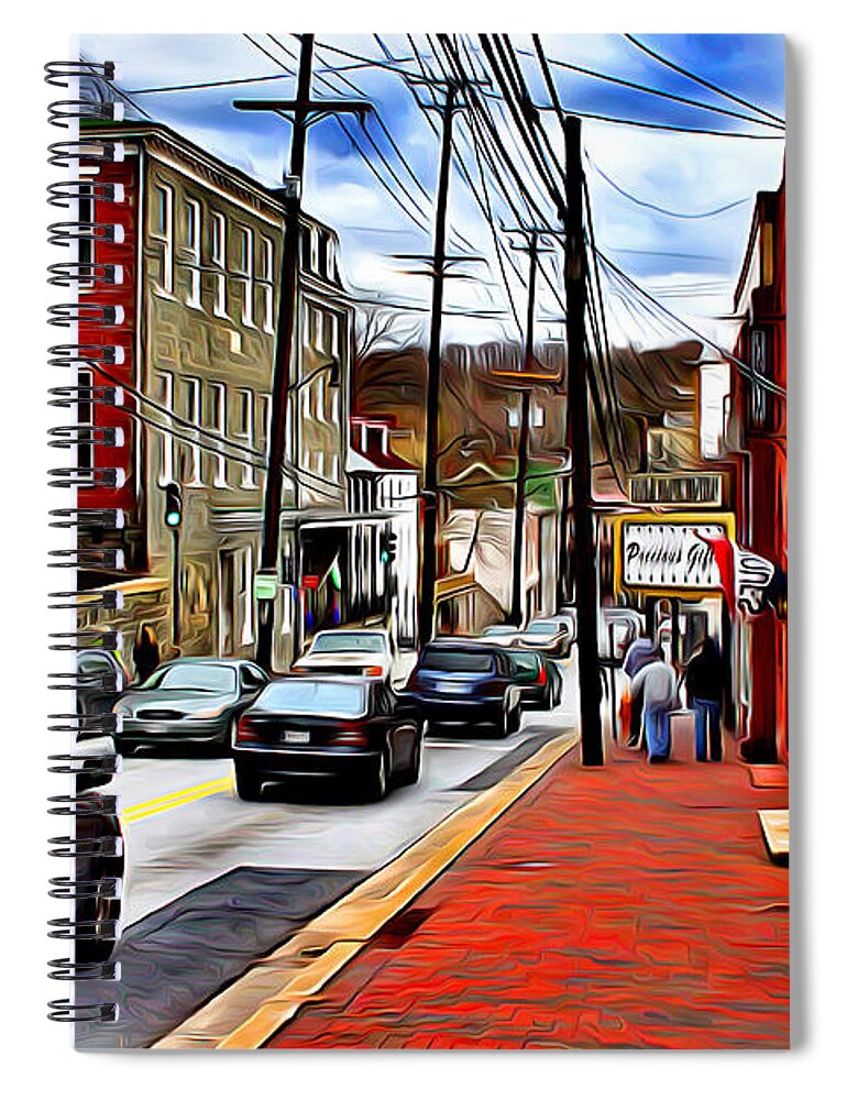 Ellicott Spiral Notebook featuring the digital art Ellicott City Sidewalk by Stephen Younts
