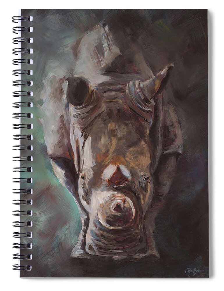 Rhino Spiral Notebook featuring the painting Emerging by Kirsty Rebecca