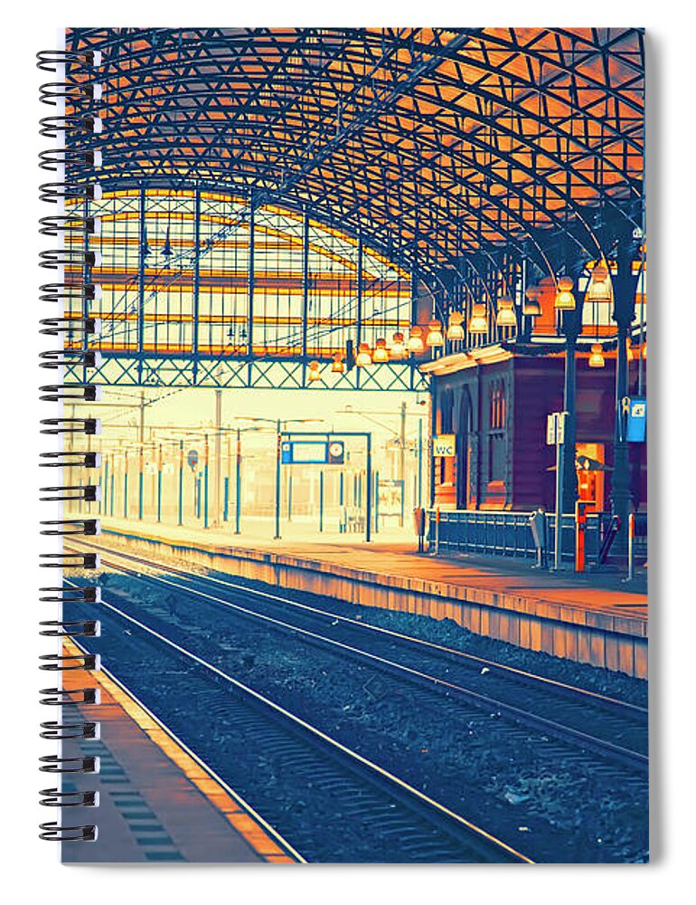 Day Spiral Notebook featuring the photograph Empty Rail Station by Ariadna De Raadt