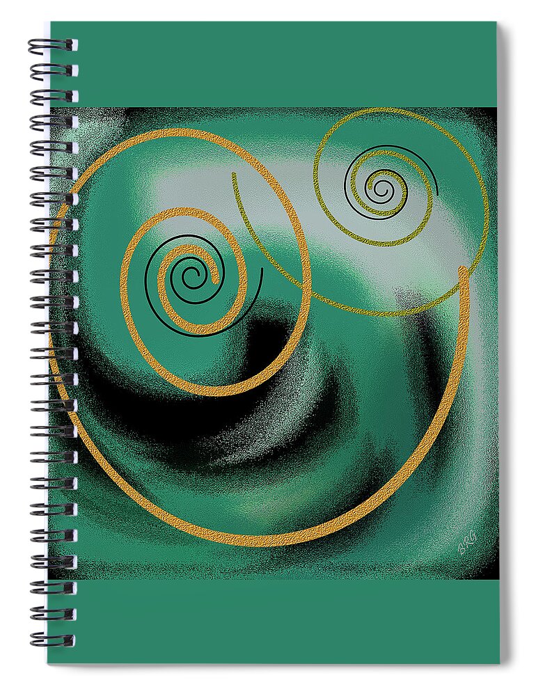 Green Abstract Spiral Notebook featuring the digital art Encounter by Ben and Raisa Gertsberg