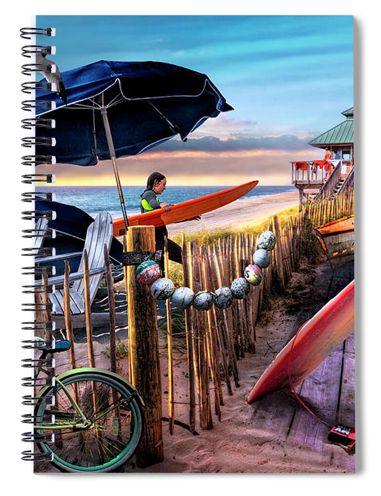 Boats Spiral Notebook featuring the photograph End of the Day by the Sea by Debra and Dave Vanderlaan