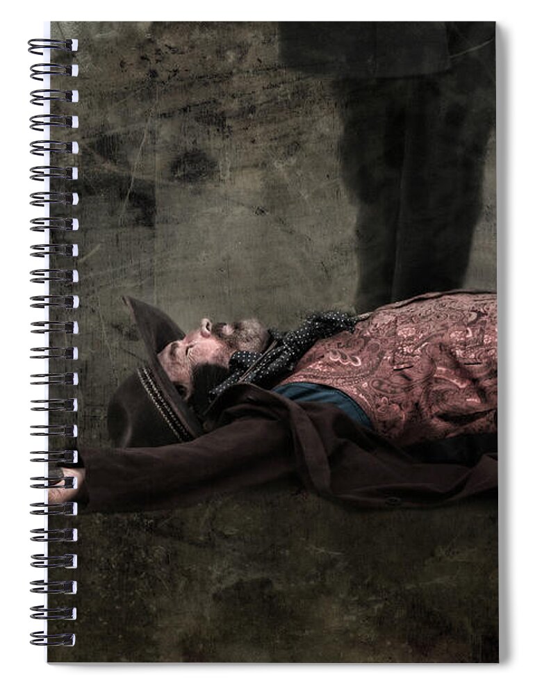 Gunslinger Spiral Notebook featuring the photograph End of the Trail - Gunslinger Meets His End by Mitch Spence