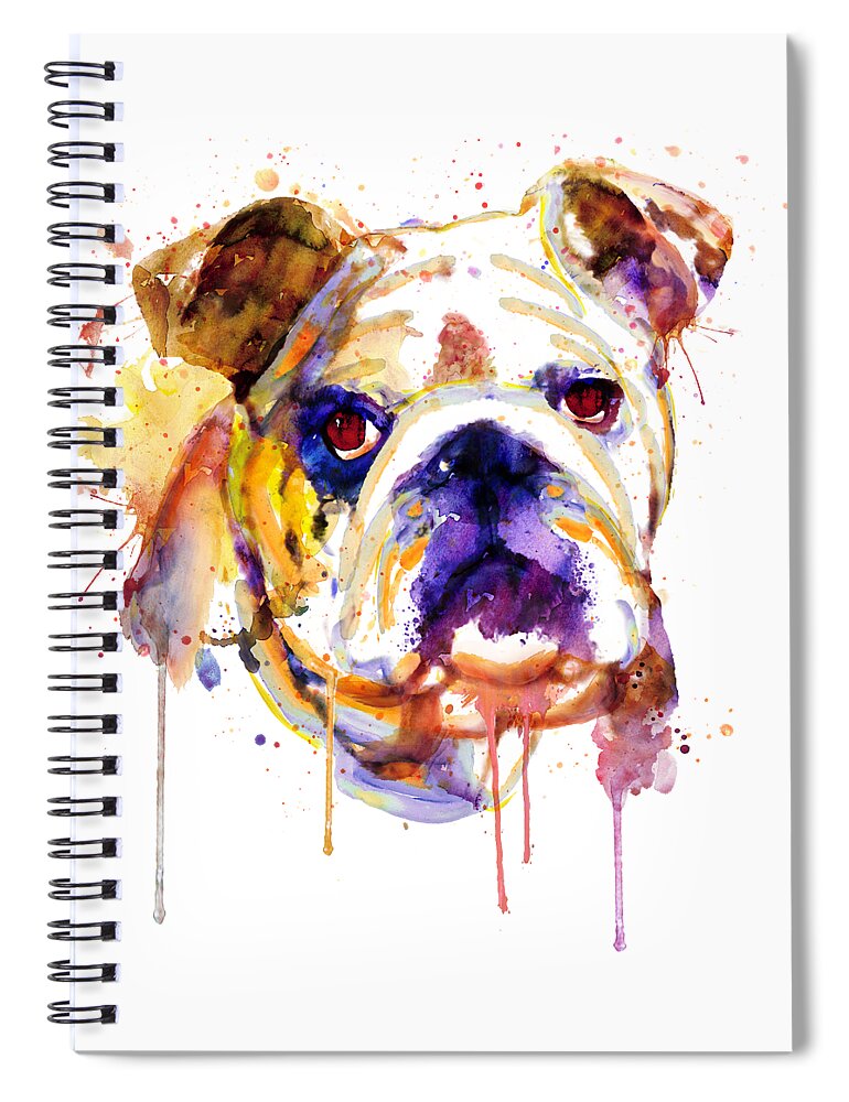 Marian Voicu Spiral Notebook featuring the painting English Bulldog Head by Marian Voicu