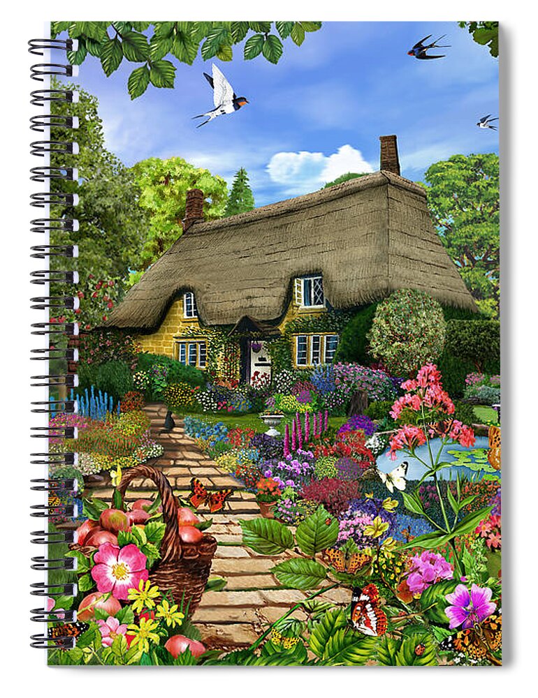 Gerald Newton Spiral Notebook featuring the digital art English Cottage Garden by MGL Meiklejohn Graphics Licensing