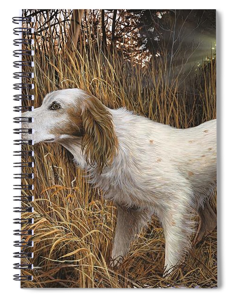 English Setter Spiral Notebook featuring the painting English Flush by Anthony J Padgett