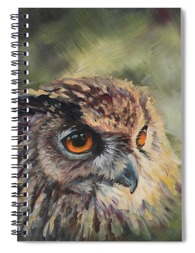 Owl Spiral Notebook featuring the painting Enlightened by Kirsty Rebecca