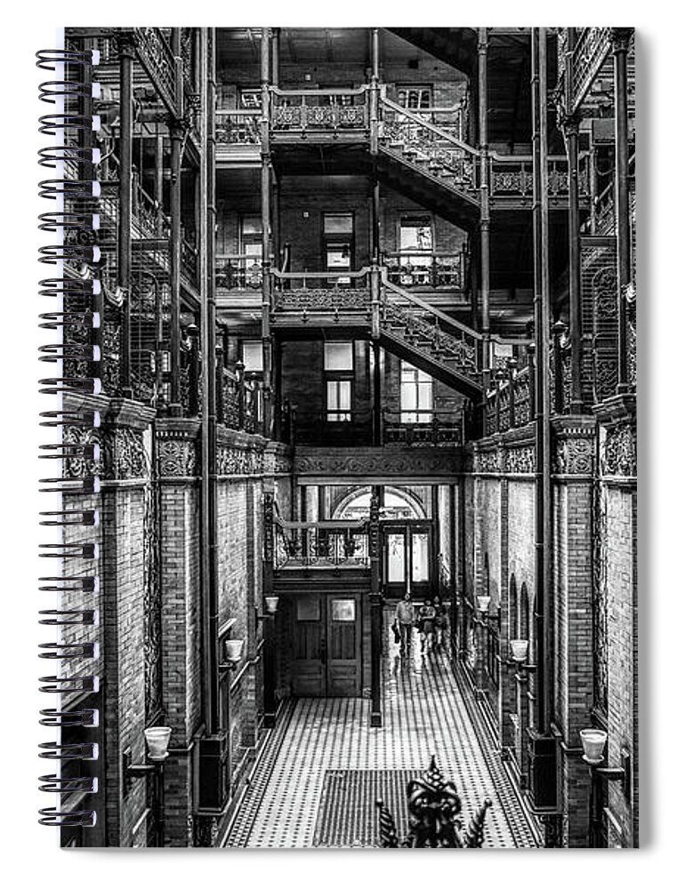 The Bradbury Building Spiral Notebook featuring the photograph Entering the Bradbury B and W by Michael Hope