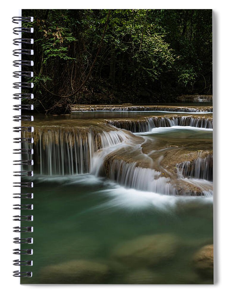 Landscape Spiral Notebook featuring the photograph Erawan Falls by Scott Cunningham