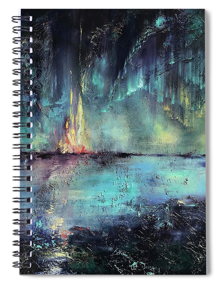 Northern Lights Spiral Notebook featuring the painting Erluption by Alexandra Louie