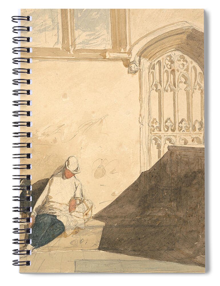 John Sell Cotman Spiral Notebook featuring the painting Errand Boy Asleep in a Church by John Sell Cotman