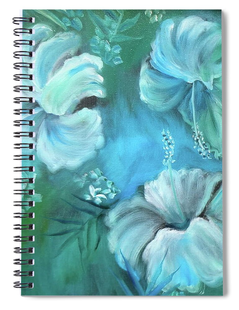White Hibiscus Print Spiral Notebook featuring the painting Escape To Serenity by Jenny Lee