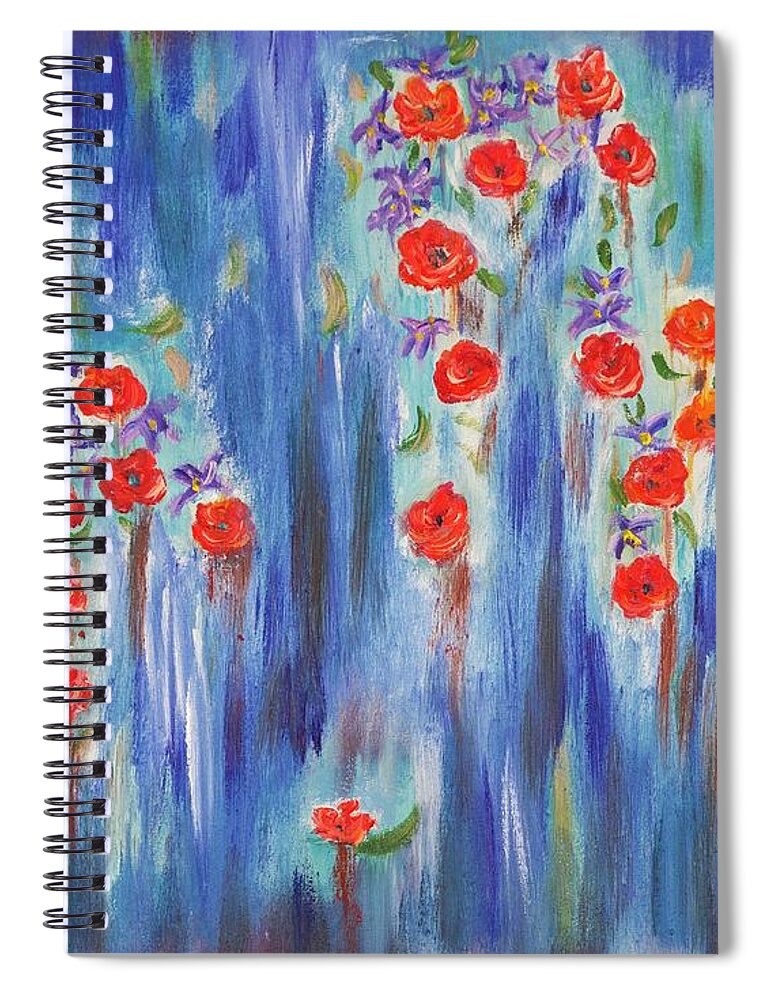 Red Spiral Notebook featuring the painting Ethereal Blooms by Neslihan Ergul Colley